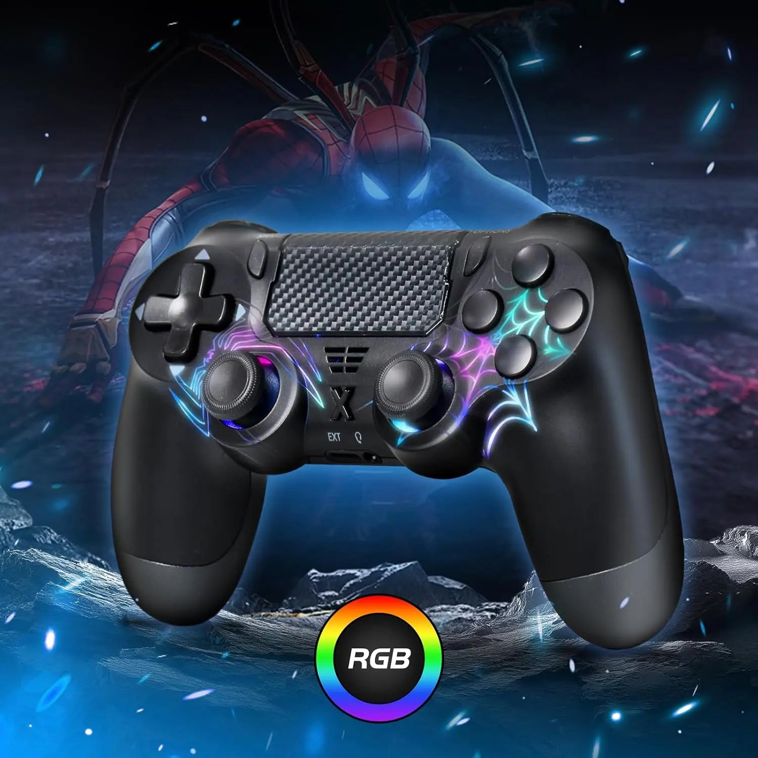 Wireless Controller for PS4 - RGB LED Controller for 4/Pro/Slim/Pc with Battery Controller Gamepad,Adjustable Rgb,Dual Vibration,6-Axis Gyro,Built-In Speaker Game Controller