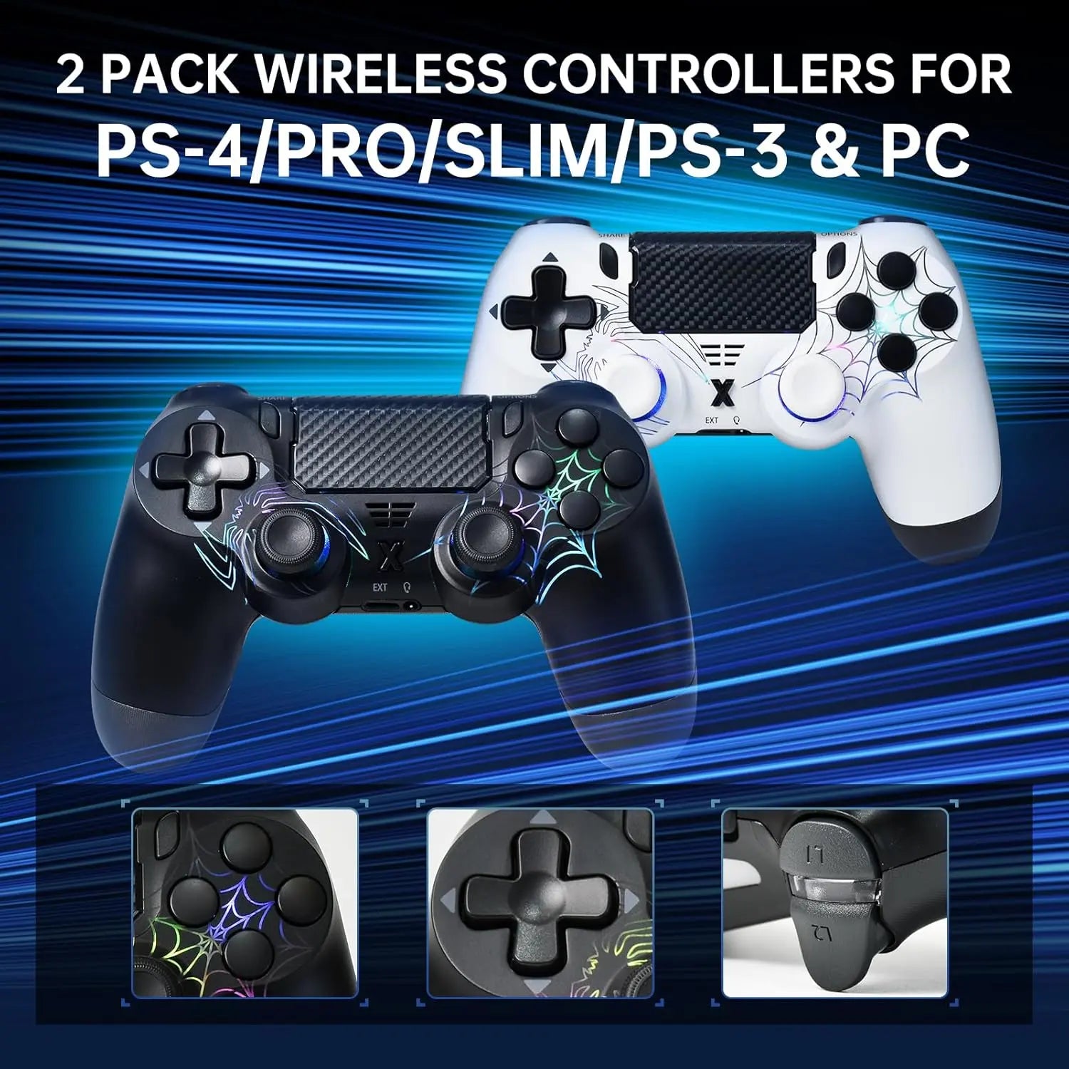 Wireless Controller for PS4 - RGB LED Controller for 4/Pro/Slim/Pc with Battery Controller Gamepad,Adjustable Rgb,Dual Vibration,6-Axis Gyro,Built-In Speaker Game Controller