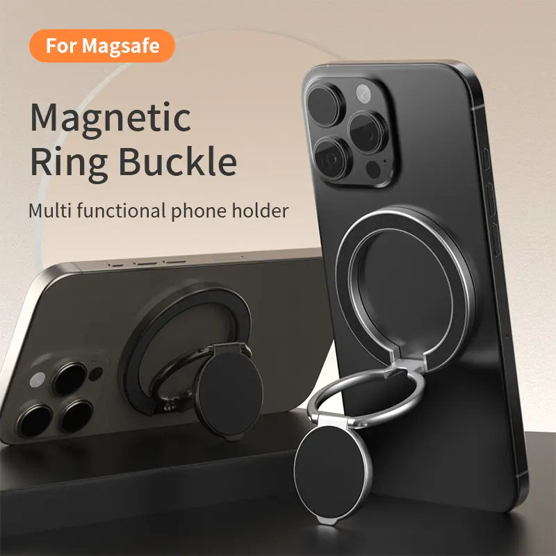 Magnetic Metal Phone Ring Holder/Grip & Stand 360° Rotation & Foldable Design, All-In-One Multi Use Perfect for Car Navigation, Desk Work, Outdoor Travel, Workout & Viewing Sturdy, Portable with Strong Magnetic Ring