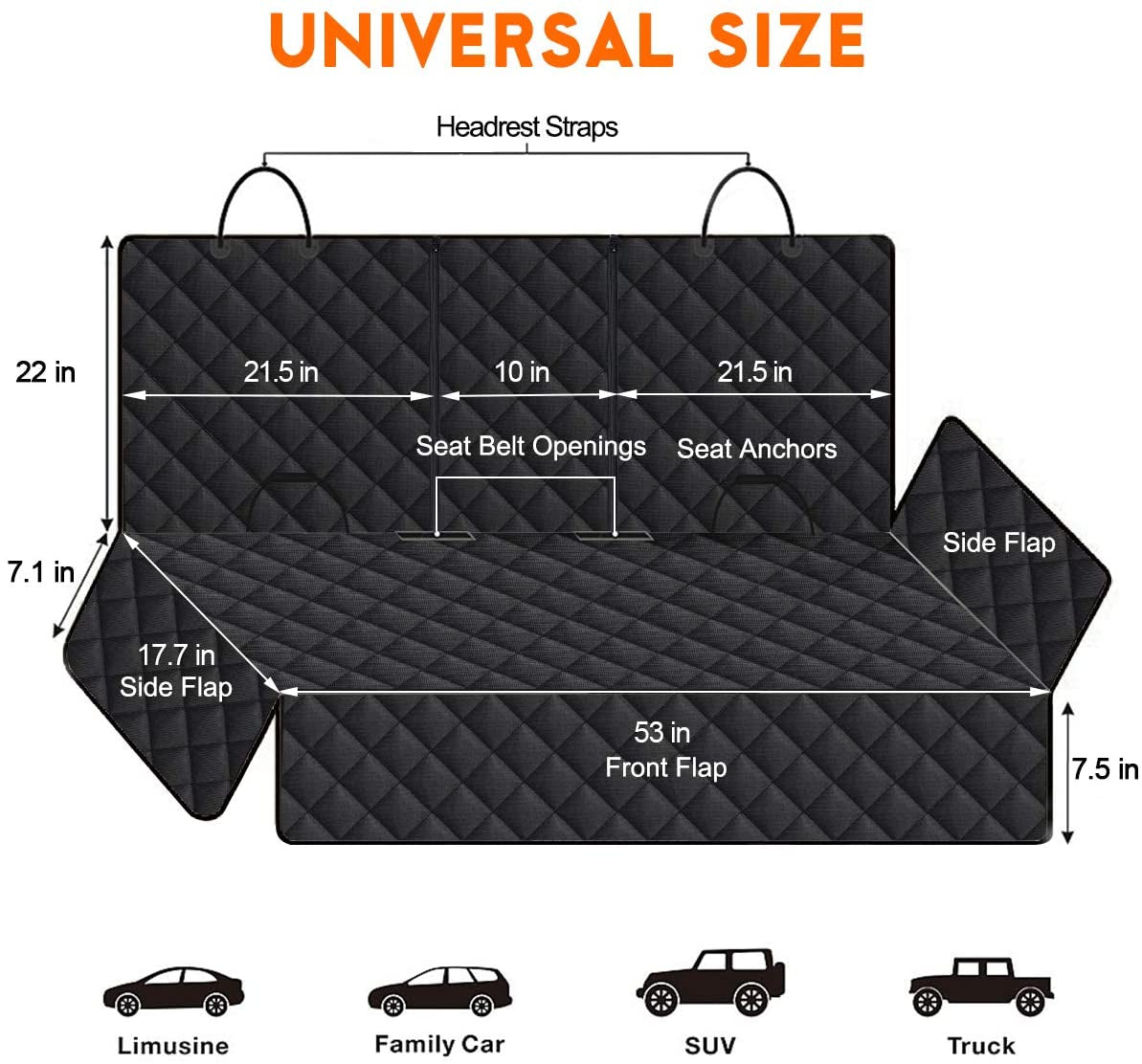 Premium Waterproof Dog Car Seat Cover - Non-Slip Rear Seat Protector for Most Cars, SUVs, and Trucks with Middle Armrest Compatibility - Black