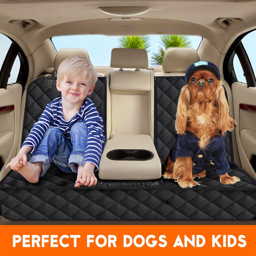 Premium Waterproof Dog Car Seat Cover - Non-Slip Rear Seat Protector for Most Cars, SUVs, and Trucks with Middle Armrest Compatibility - Black