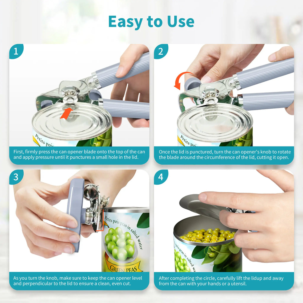 Ultrean Heavy-Duty Stainless Steel Manual Can and Bottle Opener with Smooth Edge Design
