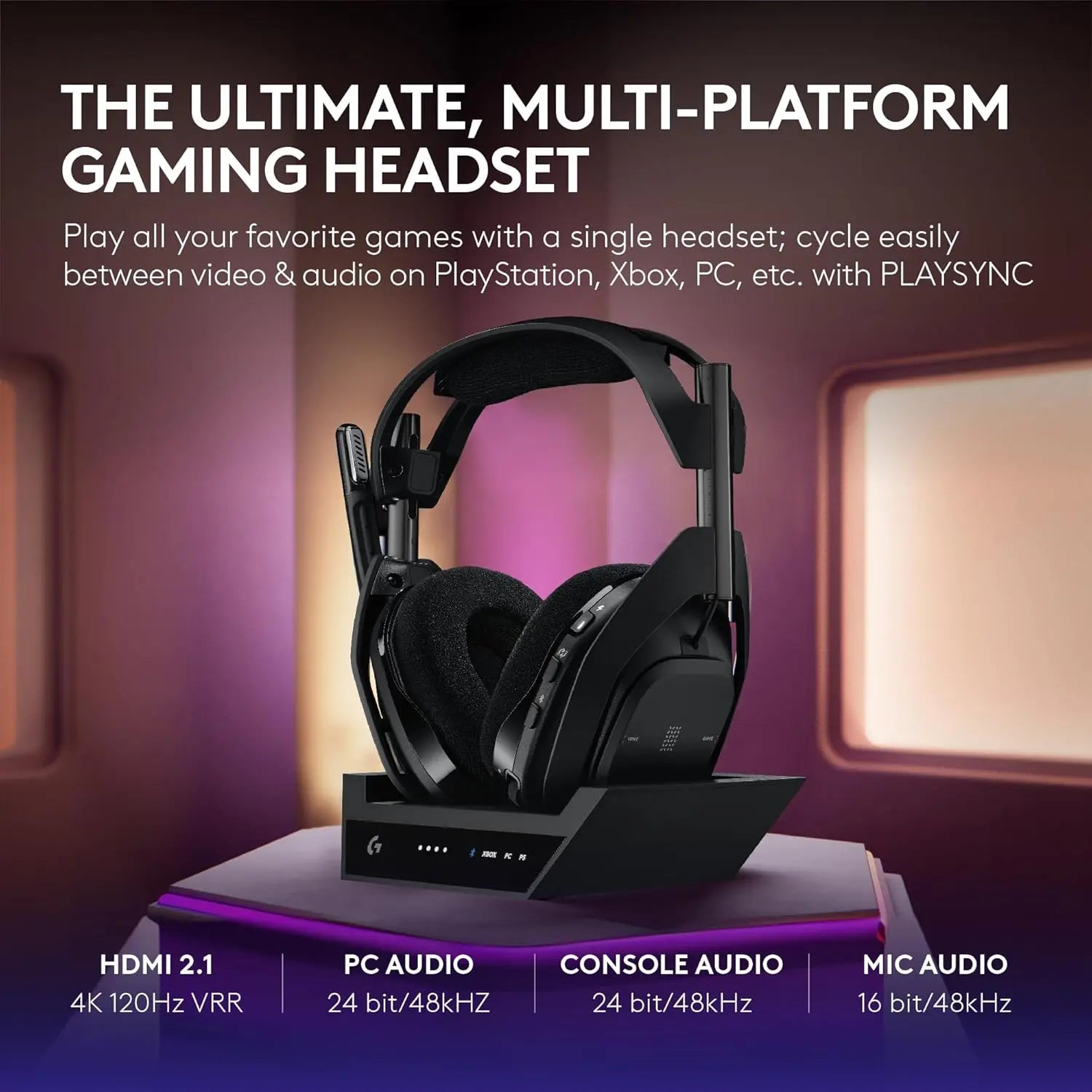 Logitech G Astro A50 X Omni-Platform Wireless Gaming Headset + Base Station for PS5, Xbox, PC - PLAYSYNC Video & Audio Switcher, HDMI 2.1 4K 120Hz VRR, <24 Bit/48 Khz, 24Hr Battery, 2.4Ghz & BT, Black, Gaming Headsets