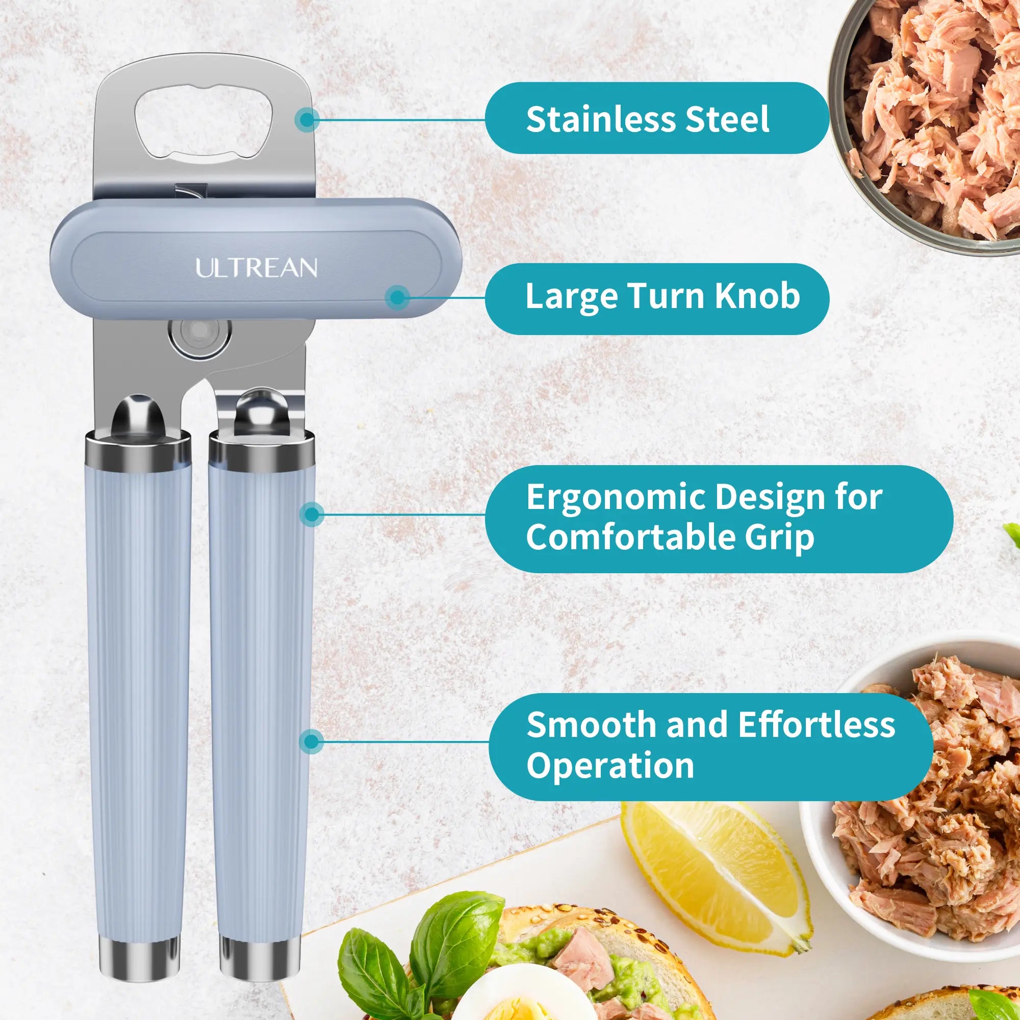Ultrean Heavy-Duty Stainless Steel Manual Can and Bottle Opener with Smooth Edge Design
