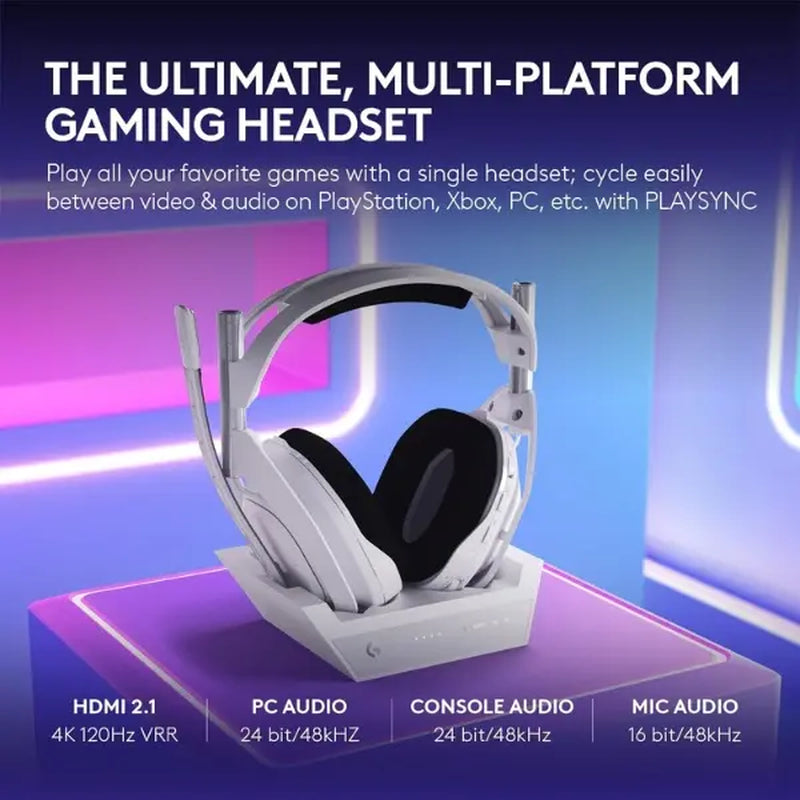 Logitech G Astro A50 X Omni-Platform Wireless Gaming Headset + Base Station for PS5, Xbox, PC - PLAYSYNC Video & Audio Switcher, HDMI 2.1 4K 120Hz VRR, <24 Bit/48 Khz, 24Hr Battery, 2.4Ghz & BT, Black, Gaming Headsets