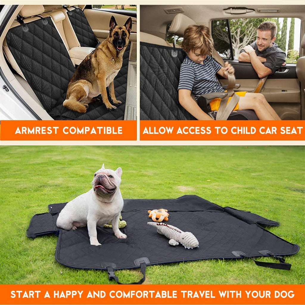 Premium Waterproof Dog Car Seat Cover - Non-Slip Rear Seat Protector for Most Cars, SUVs, and Trucks with Middle Armrest Compatibility - Black