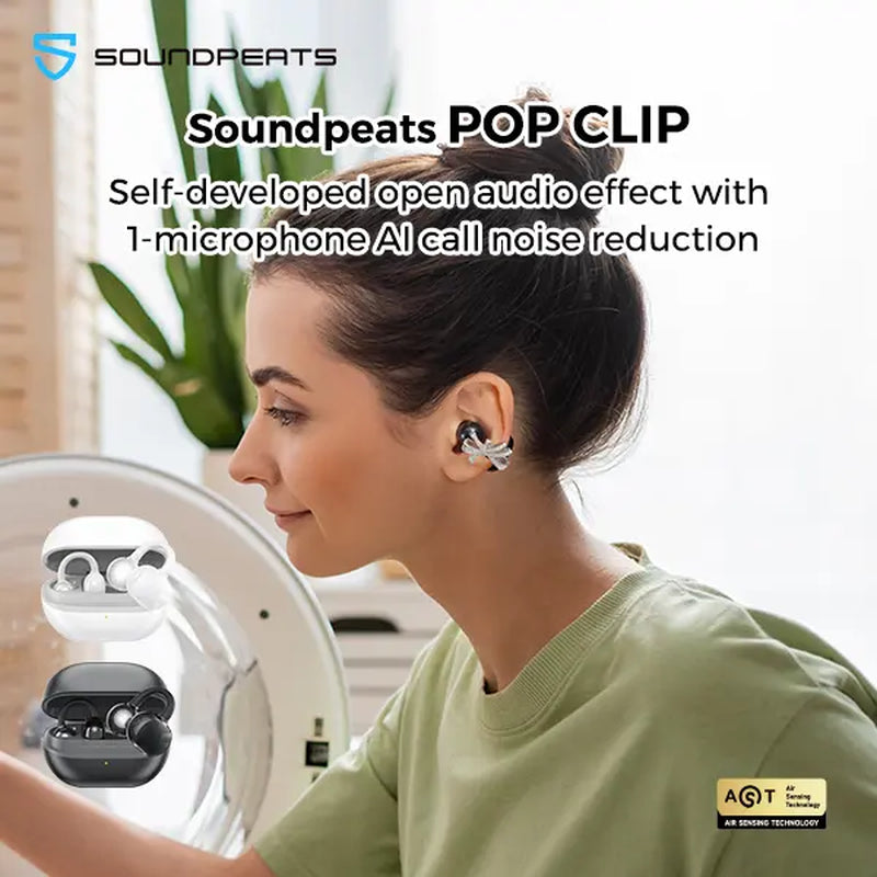 Soundpeats POP Clip Open-Ear Wireless Earbuds, Bluetooth 5.4, Single Mic ENC Noise Cancelling, Game Mode, Fast Charging, IPX5 Waterproof, 30H Playtime for Sports & Daily Use