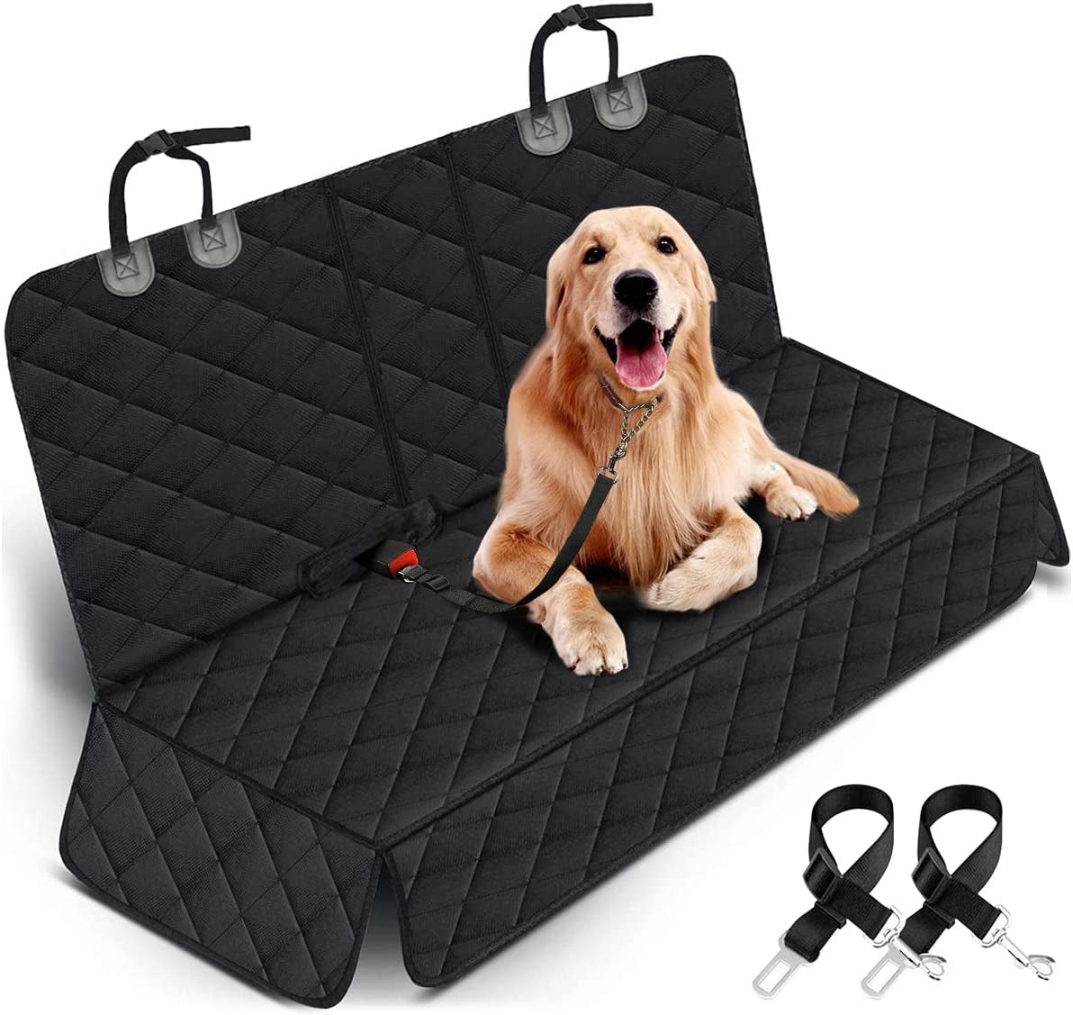 Premium Waterproof Dog Car Seat Cover - Non-Slip Rear Seat Protector for Most Cars, SUVs, and Trucks with Middle Armrest Compatibility - Black
