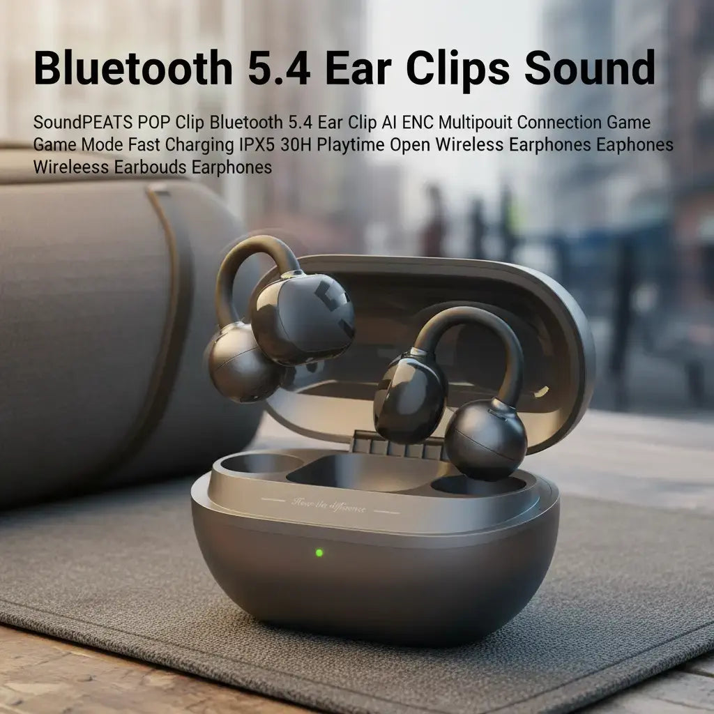 Soundpeats POP Clip Open-Ear Wireless Earbuds, Bluetooth 5.4, Single Mic ENC Noise Cancelling, Game Mode, Fast Charging, IPX5 Waterproof, 30H Playtime for Sports & Daily Use