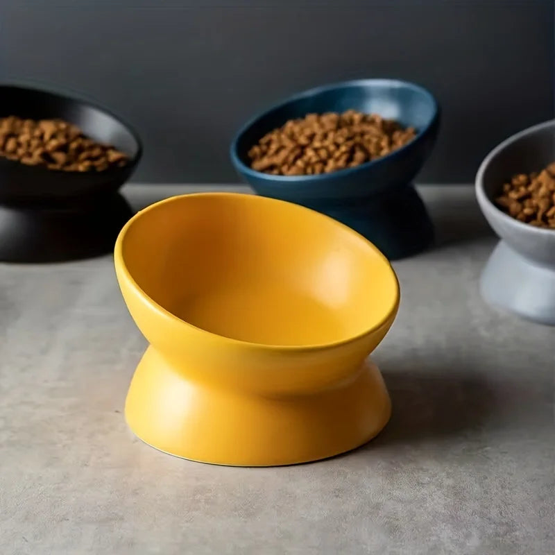 Ceramic Raised Cat Bowl Set - Stress-Free Elevated Pet Feeding Tray for Cats and Small Dogs, Dishwasher Safe
