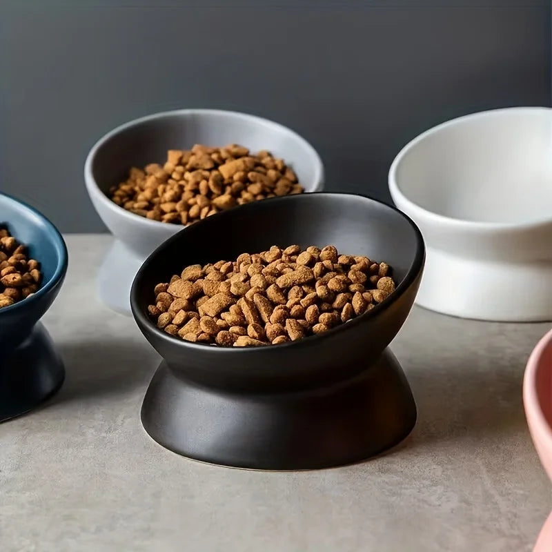 Ceramic Raised Cat Bowl Set - Stress-Free Elevated Pet Feeding Tray for Cats and Small Dogs, Dishwasher Safe