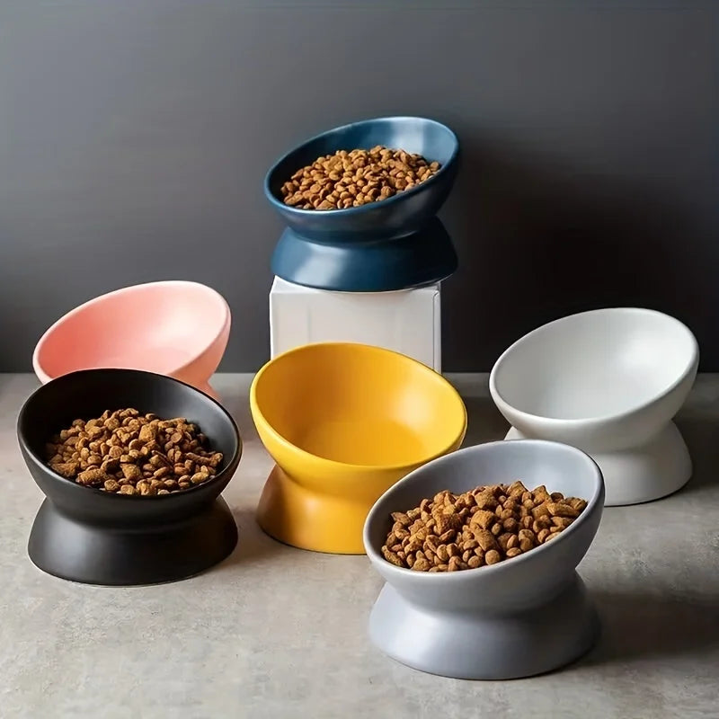 Ceramic Raised Cat Bowl Set - Stress-Free Elevated Pet Feeding Tray for Cats and Small Dogs, Dishwasher Safe