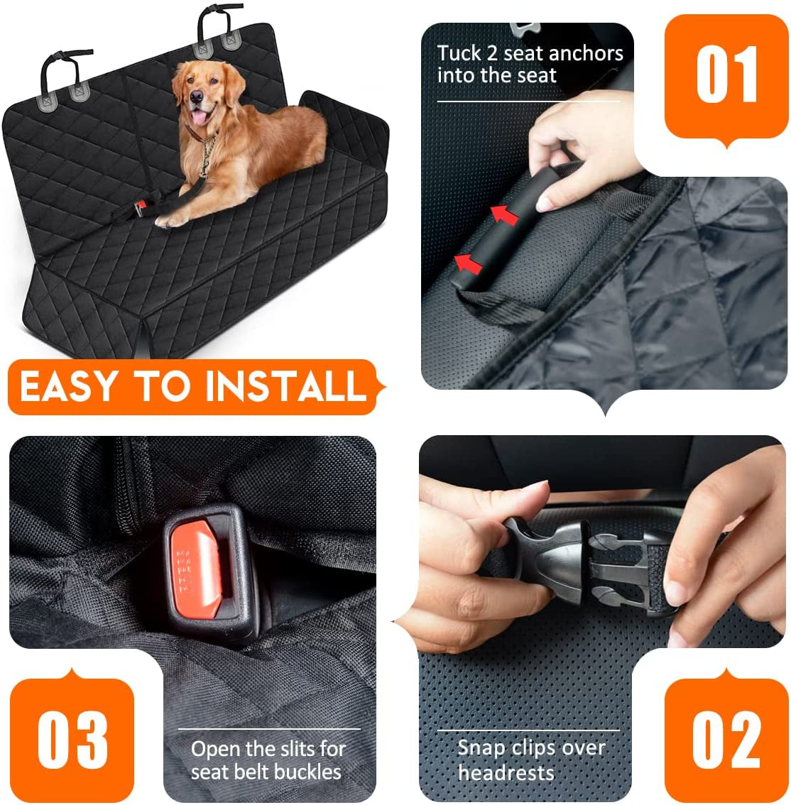 Premium Waterproof Dog Car Seat Cover - Non-Slip Rear Seat Protector for Most Cars, SUVs, and Trucks with Middle Armrest Compatibility - Black