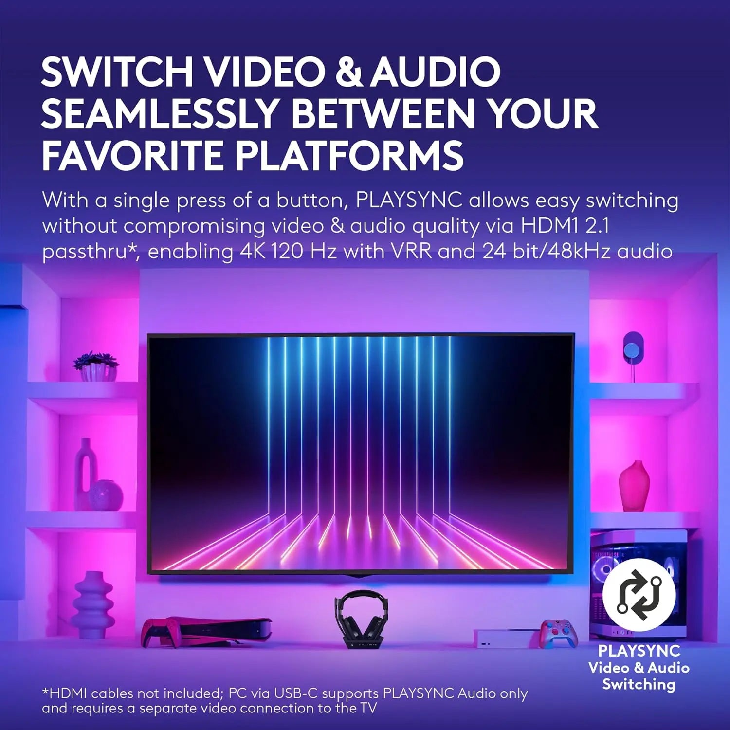 Logitech G Astro A50 X Omni-Platform Wireless Gaming Headset + Base Station for PS5, Xbox, PC - PLAYSYNC Video & Audio Switcher, HDMI 2.1 4K 120Hz VRR, <24 Bit/48 Khz, 24Hr Battery, 2.4Ghz & BT, Black, Gaming Headsets