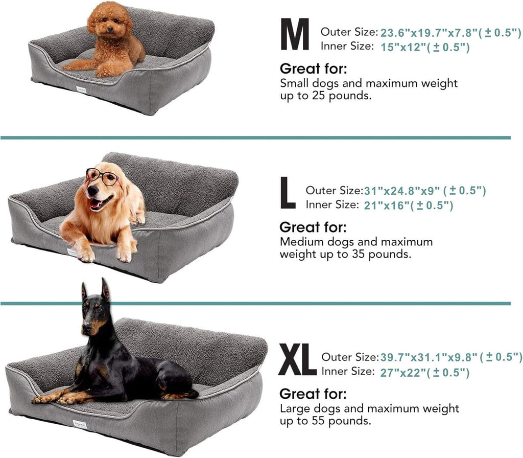 Rectangle Washable Dog Bed with Anti-Slip Bottom for Small to Large Dogs (Medium, Grey)