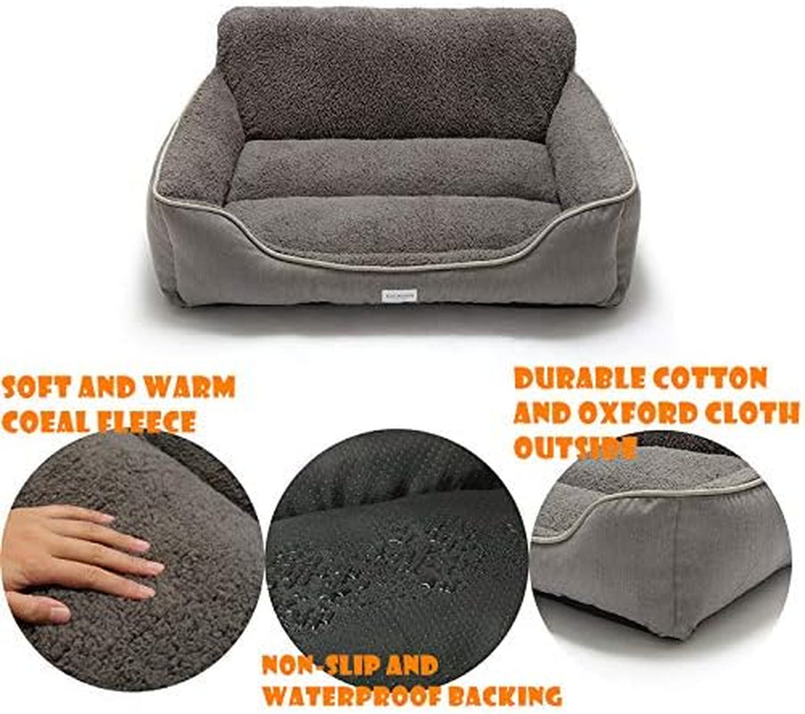 Rectangle Washable Dog Bed with Anti-Slip Bottom for Small to Large Dogs (Medium, Grey)