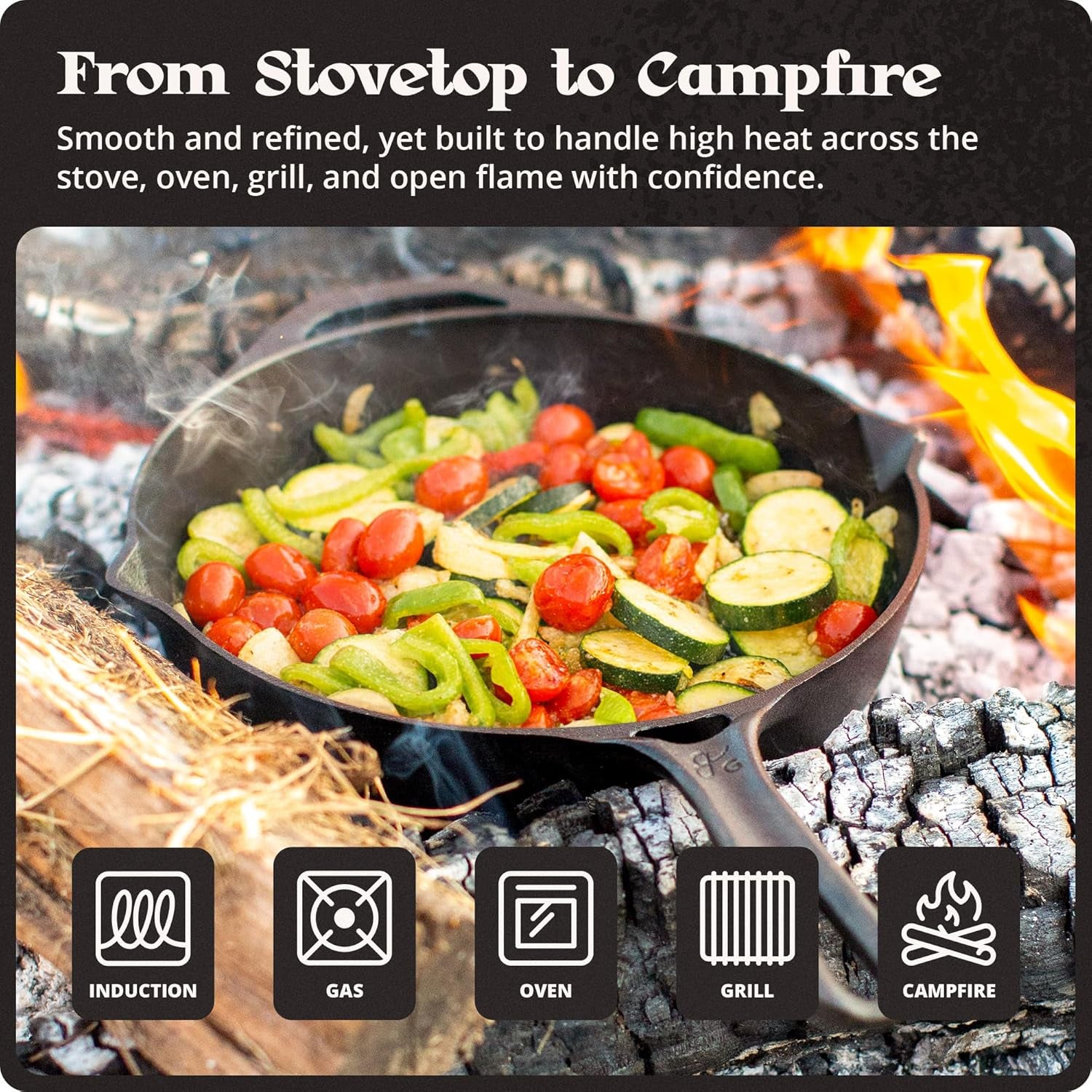 10-Inch Cast Iron Skillet Frying Pan – Milled Smooth Cast Iron Cooking Surface, Organically Pre-Seasoned with Flaxseed Oil, Long Handle & Dual Pour Spouts for Better Control