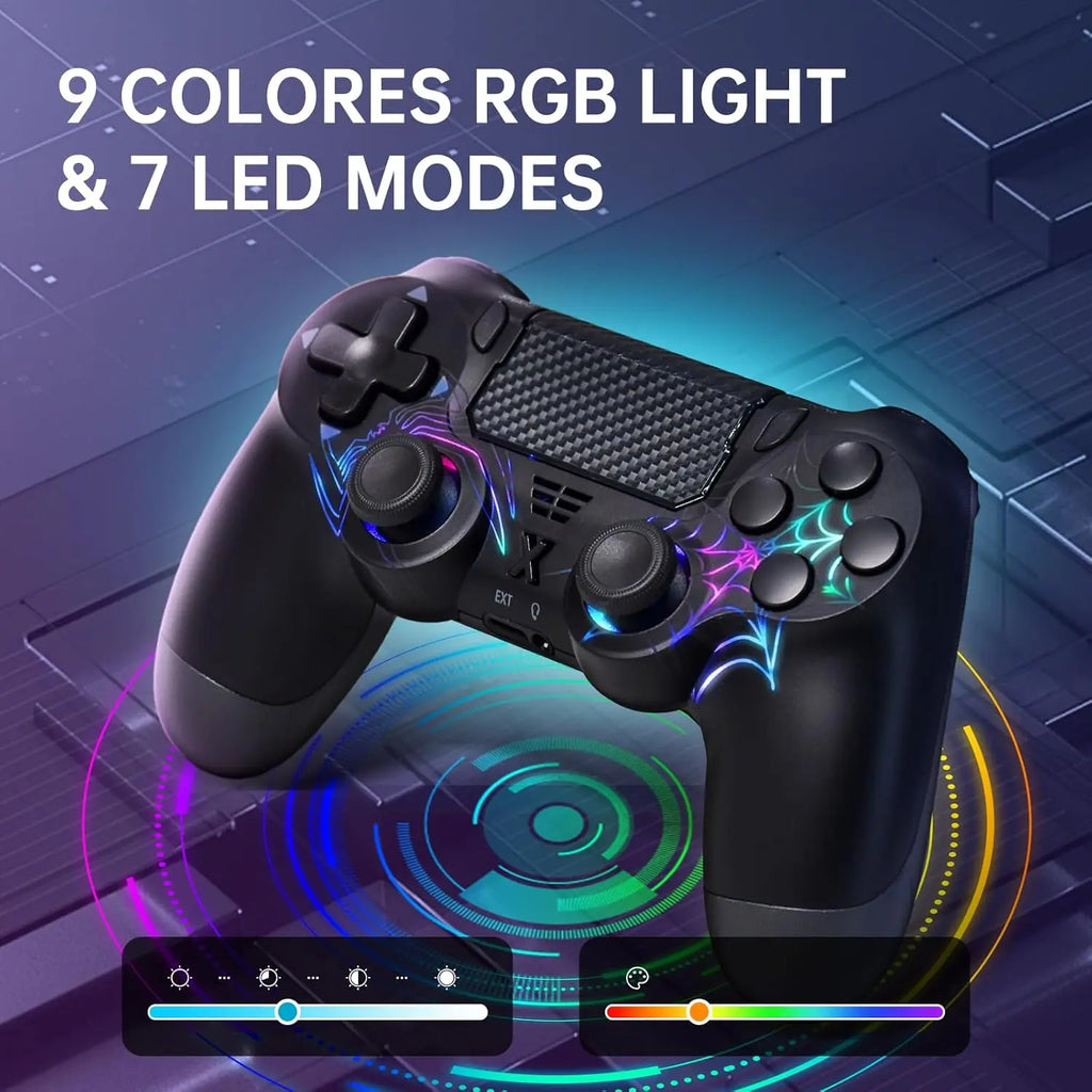 Wireless Controller for PS4 - RGB LED Controller for 4/Pro/Slim/Pc with Battery Controller Gamepad,Adjustable Rgb,Dual Vibration,6-Axis Gyro,Built-In Speaker Game Controller