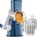 Rotary Cheese Grater, Kitchen Mandoline Vegetable Slicer with 3 Interchangeable Blades, Easy to Clean Rotary Grater Slicer for Cheese, Vegetables, Nuts