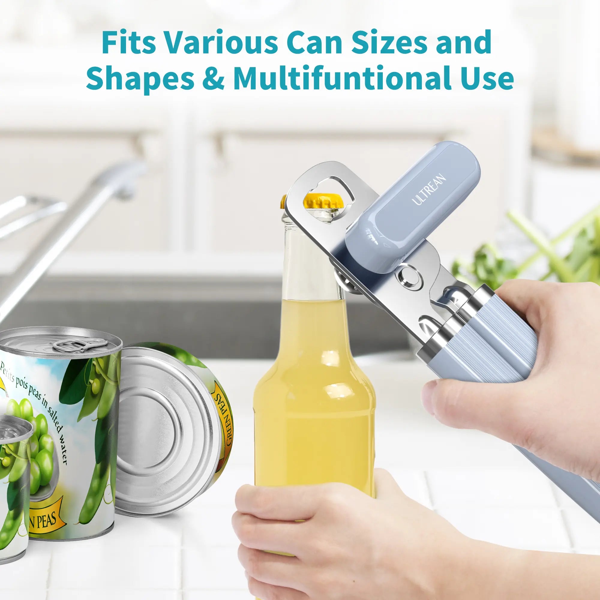 Ultrean Heavy-Duty Stainless Steel Manual Can and Bottle Opener with Smooth Edge Design