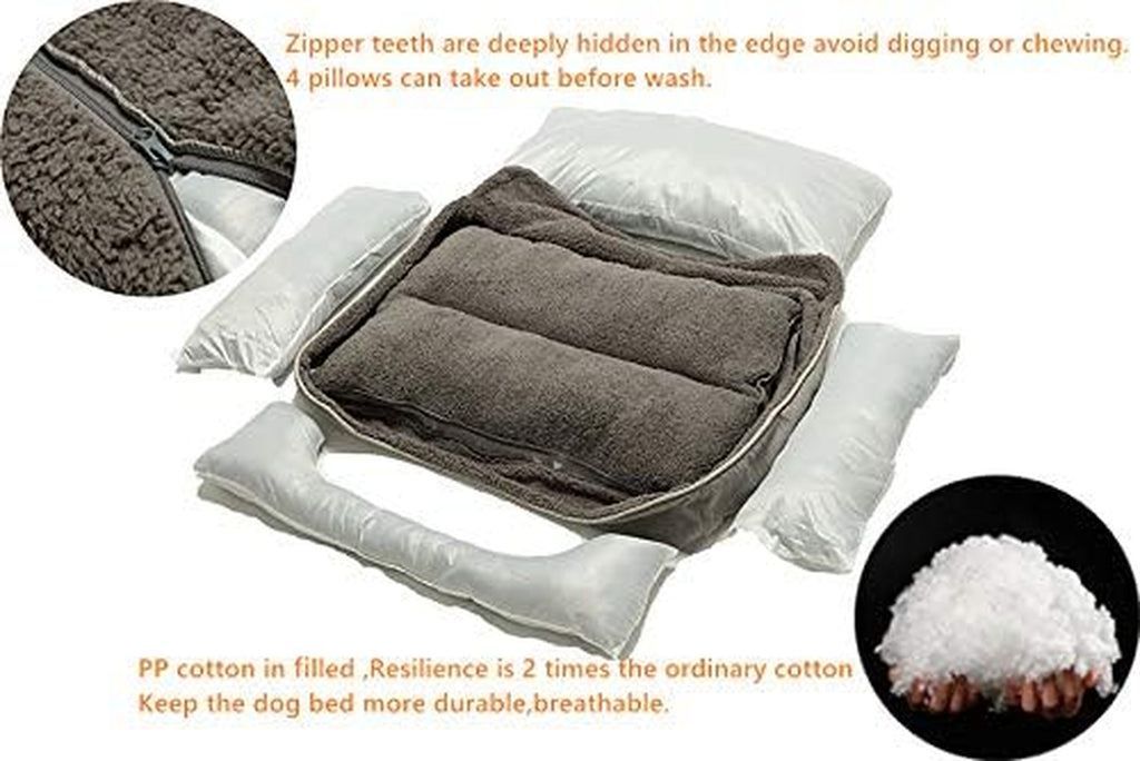 Rectangle Washable Dog Bed with Anti-Slip Bottom for Small to Large Dogs (Medium, Grey)