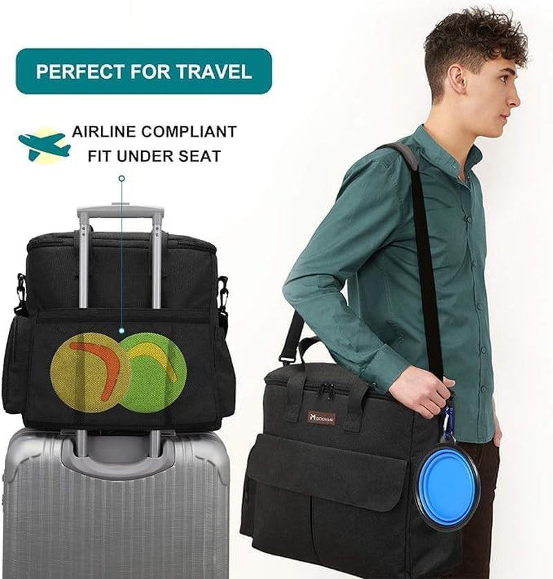 Dog Travel Bag - Comprehensive Travel Kit for Pets, Featuring Organizer, 2 Collapsible Bowls, and 2 Food Containers (Black)