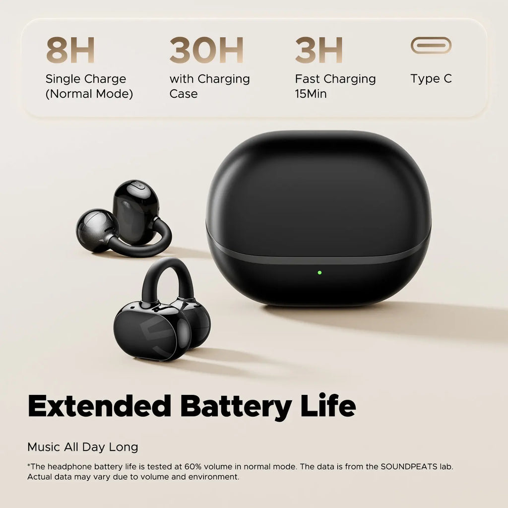 Soundpeats POP Clip Open-Ear Wireless Earbuds, Bluetooth 5.4, Single Mic ENC Noise Cancelling, Game Mode, Fast Charging, IPX5 Waterproof, 30H Playtime for Sports & Daily Use